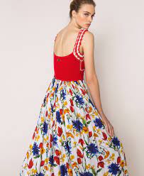 These skirts are worked from the bottom up. Long Dress With Crochet And Floral Print Woman Patterned Twinset Milano