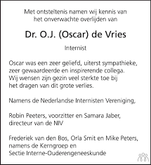 De vries is 97 jaar geworden. Oscar De Vries 02 12 2020 Overlijdensbericht En Condoleances Mensenlinq Nl