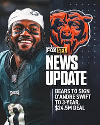 The Bears are signing RB D'Andre Swift to a 3-year, $24.5M deal, per  multiple reports