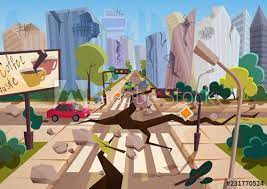 View more 'earthquake prediction' cartoons here. Realistic Earthquake With Ground Crevices In Cartoon Ruined Urban City Houses With Cracks And Damages Natural Disa In 2021 Natural Disasters City Drawing Illustration