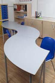 Curved Classroomtables A Sturdy Curved Table With Fully Welded Grey Steel Frame It Can Be Used To Classroom Tables Curved Table Classroom Furniture Design