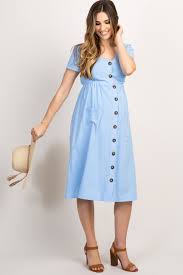 Blue Button Front Maternity Midi Dress Maternity Midi Dress Affordable Fashion Clothes Fashion