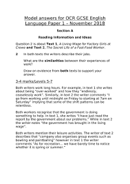 Practice question and extract below! Levels 5 7 And 9 Model Answers Ocr Gcse English Language Paper 1 November 2018 Teaching Resources
