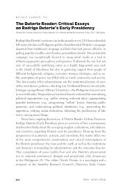 Pdf The Duterte Reader Critical Essays On Rodrigo Duterte S Early Presidency Ed By Nicole Curato