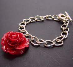 Real Rose Flower Bracelet Red Rose Flower Silver Charm Etsy Real Flower Jewelry Flower Bracelet Flower Jewellery