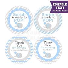 Let the little elephant entertain the guest. Editable She Is Ready To Pop Tag Printable Blue Elephant Tags Boy Baby Shower Stickers F Baby Boy Shower Favors Elephant Baby Shower Favors Baby Shower Labels