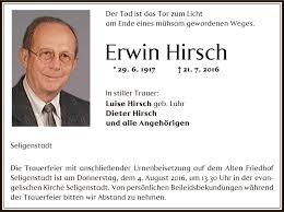 Traueranzeigen von Erwin Hirsch