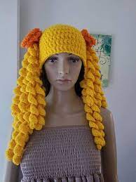 Cosplay Crochet Pigtail Beanie Hat Halloween Football Crochet Crochet Wig Beanie Hats