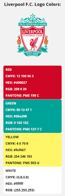 Liverpool fc, liverpool, united kingdom. Liverpool Team Colors Hex Rgb Cmyk Pantone Color Codes Of Sports Teams