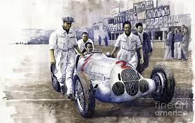 Watercolor Photograph 1937 Italian Gp Mercedes Benz W125 Rudolf Caracciola By Yuriy Shevchuk Automotive Art Illustrations Motorsport Art Automotive Art