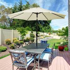 Adjustable 9 Ft Umbrella Aluminum Pole Outdoor Patio Garden Sun Tilt Shade Beige Uhinoos Outdoor Patio Umbrellas Patio Table Umbrella Patio Umbrellas
