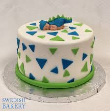 Single Layer Simple Birthday Cake For Teenager Boy Dino Baby With Triangles Baby Shower Cakes For Boys Baby Shower Cakes Baby Shower Candy