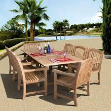 Teak Patio Furniture Amazonia Newcastle 9 Piece Teak Patio Dining Set Teak Bench Outdoor Outdoor Patio Teak Outdoor