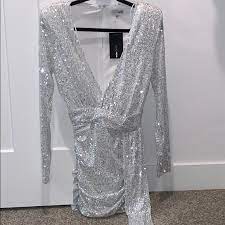 Fashion Nova Dresses Center Stage Sequin Mini Dress Whitesilver Poshmark