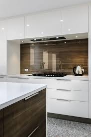 Clear Glass Over Timber Veneer Splashback Kitchen Style Kitchen Styling Modern Interior Design Kitchen Small
