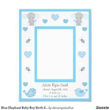 Blue Elephant Baby Boy Birth Stats Picture Frame Photo Print Zazzle Com Elephant Baby Boy Baby Photo Frames Baby Elephant