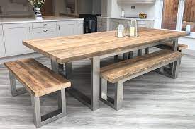 Industrial wood dining table & bench. Reclaimed Wood And Metal Rustic Dining Table Eat Sleep Live