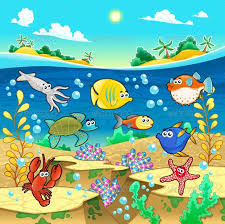 Family Of Fish In The Sea Cartoon Illustration Sea Drawing Cartoon Drawings