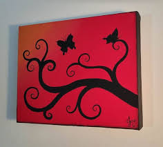 Black And Red Paintings Easy On Sale Original Butterfly Painting Pair Of Butterflies Red Tree Art Gift For Her Black Tree Branch Pretty Modern Artwork Canvas Home Decor Butterfly Painting Easy Canvas Painting Butterfly Canvas