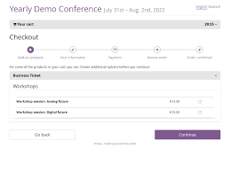 Überprüfen sie die übersetzungen von 'continue' ins deutsch. Features Pretix Reinventing Ticket Sales For Conferences Festivals Exhibitions
