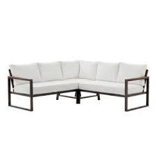 Hampton Bay West Park Black Aluminum Outdoor Patio Sectional Sofa Seating Set With Standard White Cushions 501 0606 000 The Home Depot In 2020 Patio Sectional Patio Seating Outdoor Sectional Sofa
