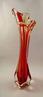 Glass Bud Vase In Hand Blown And Stretch Swung Red Art Glass Etsy Art Glass Vase Glass Vase Vintage Art Glass