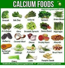 For example, although the calcium in spinach is 115 mg per half cup cooked, because of the interference of oxalic acid, you would have to eat more than 16 cups of raw or more than eight cups of cooked spinach to get the amount of calcium available in one cup of yogurt. Calcium Foods Stepintomygreenworldcom Broccoli Bok Choy Collards Spinach Green Beans Okra Brussels Sprouts Swiss Chard Asparagus Artichokes Mulberry Coconut Meat Onions Almonds Prickly Pears Butternut Avocados Fennel Squash Cabbage Brazil Nuts Pumpkin