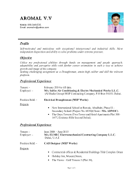 resume of electrical draughtsman