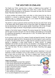 The Weather In England Worksheet Free Esl Printable Worksheets Made By Teachers Reading Comprehension Learn English English Reading