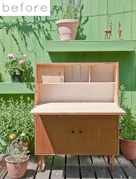 You can construct a beautiful writing desk in your office utilizing these diy secretary desk plans blueprints within 2 days. Before After Jo S Secretary Desk Amy S Dresser Design Sponge