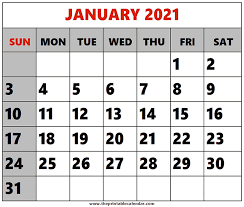Free printable calendars 2021 january endar 2021. January 2021 Printable Calendars