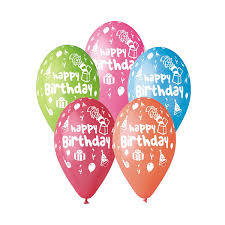 Balony z nadrukiem Happy Birthday - 5 sztuk - Hurtownia Animatora - sklep  animatora. Profesjonalne produkty dla Animatorów. Sklep Party - artykuły na  imprezy. HurtowniaAnimatora.pl