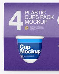 4 Plastic Cups Kraft Paper Pack Mockup Front View In Box Mockups On Yellow Images Object Mockups
