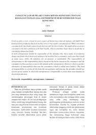 Maybe you would like to learn more about one of these? Pdf Tanggung Jawab Pelaku Usaha Kepada Konsumen Tentang Keamanan Pangan Dalam Perspektif Hukum Perlindungan Konsumen