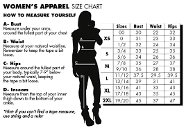 Womens Apparel Clothing Size Chart Size Chart Womens