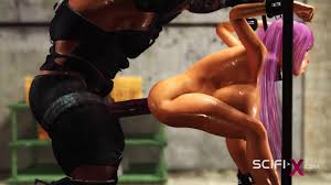 A hot japanise college girl in cuffs has a crazy sex in sci-fi military  bunker