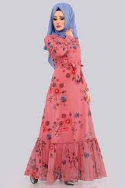 Cicekli Sifon Elbise Akt3026 Gul Kurusu Sifon Elbise Elbise Elbiseler