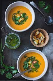 Roasted Yellow Tomato Soup With Green Harissa Halloumi Croutons And A Round Up Recipe Yellow Tomatoes Stew Recipes Roasted Tomato Soup
