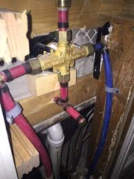 I've seen some articles online that reference the incorrect use of pex from the shower valve to the spout. Water Backing Up From Bath Faucet To Shower Head