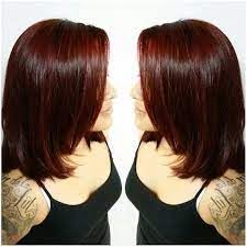 Deep Burgundy Red Hair Color On Shoulder Length Layered Haircut Burgundy Red Hair Red Violet Hair Hair Color Burgundy