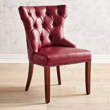 Hourglass Chesterfield Cordovan Red Vegan Leather Dining Chair With Espresso Wood Leather Wood Chair Leather Dining Chairs Leather Dining Room Chairs