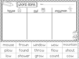 Free Word Sort Diphthongs Ou Ow And Long O Pattern Ow Word Sorts First Grade Phonics Words