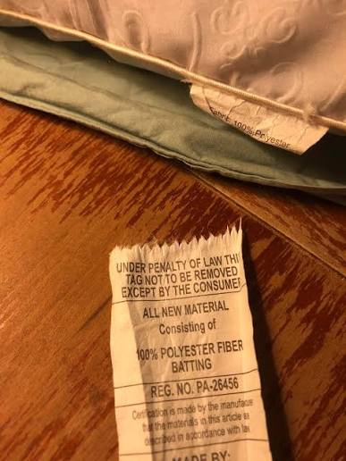 Warning label on pillows and mattresses