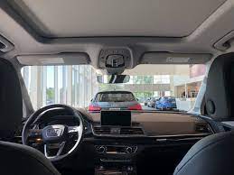 Rear Passenger View Of Front Cockpit Moon Roof On 2018 Audi Q5 With Black Interior Vehicle Available At Audi Of Bridgewa Audi Dealership Used Luxury Cars Audi