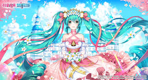 For characters with green hair. Wallpaper Anime Girls Vocaloid Hatsune Miku Apple A Caramel Pixiv Fantasy Art Fantasy Girl Blue Hair Long Hair Green Eyes Flowers Flower In Hair Pink Dress Standing 1800x975 Owzo