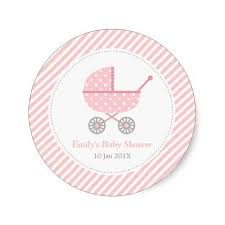 Pink And White Stripes Stroller Baby Girl Shower Classic Round Sticker Zazzle Com Baby Shower Labels Baby Stickers Baby Shower Stickers