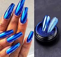 1 Box Mirror Nail Art Glitter Holographic Metallic Gold Sliver Dust Sequins  UV Gel Nail Chrome Powder Pigment Decoration, Blue Chrome Nail Powder