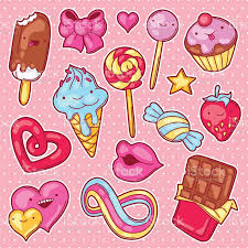 Set Of Kawaii Sweets And Candies Crazy Sweet Stuff In Cartoon Style Kawaii Sweets Sweet Drawings Candy Drawing