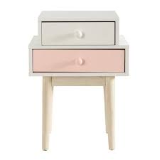 Table De Chevet 2 Tiroirs Blanche Et Rose With Images Pink Bedside Tables Bedside Table Wooden Bedside Table
