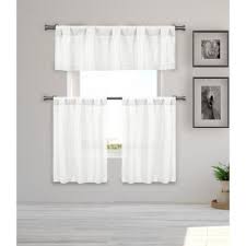Home Maison Kealy Metallic White Kitchen Curtain Set 56 In W X 15 In L 3 Piece Kekwh 12 14173 The Home Depot In 2020 White Kitchen Curtains Kitchen Curtains Kitchen Curtain Sets